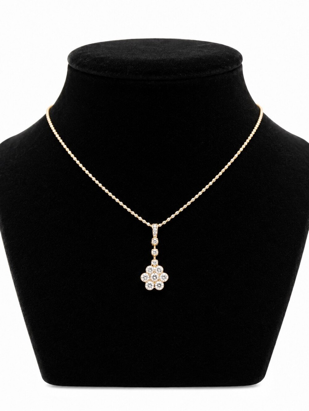 Vintage Gold Tone Crystal Flower Pendant Necklace on Delicate Chain